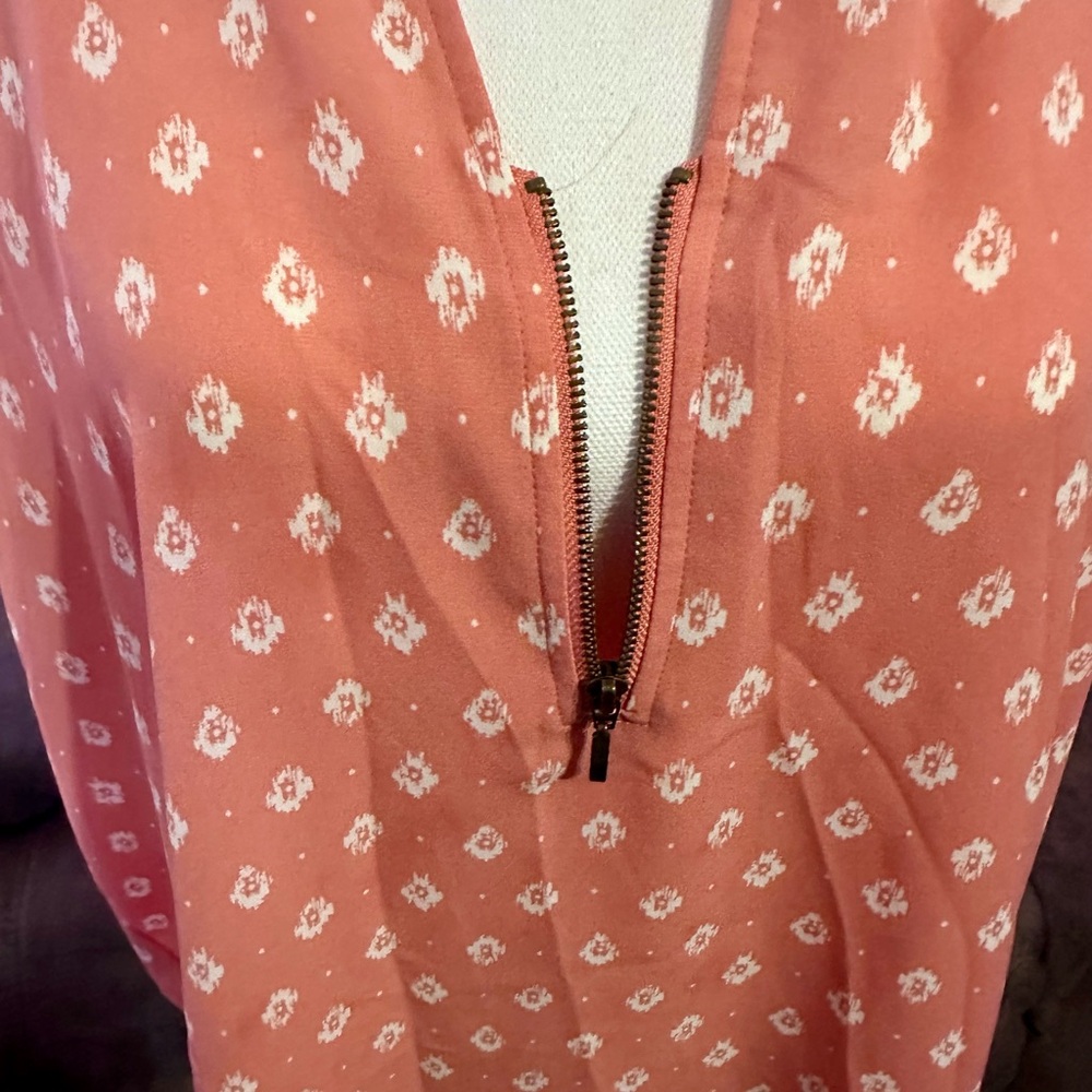 Coral Boho Print Zip Blouse - Picture 4 of 12